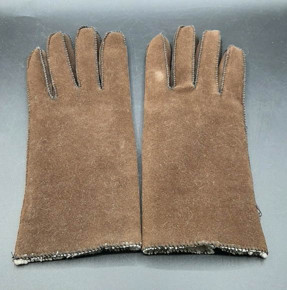 Vintage Mig-Fab Brown Ladies Large Gloves Suede Like Fully Lined 10" Long - Picture 3 of 4